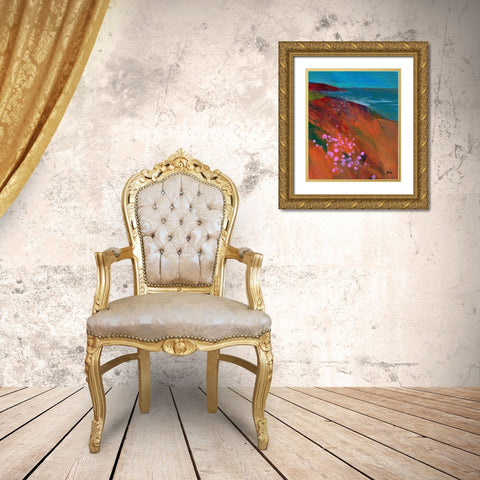 Sea Pinks Gold Ornate Wood Framed Art Print with Double Matting by Bailey, Paul