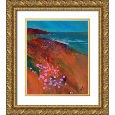 Sea Pinks Gold Ornate Wood Framed Art Print with Double Matting by Bailey, Paul