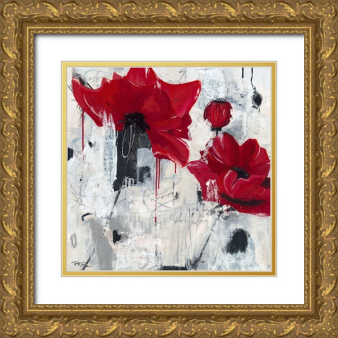 Poppy Love Gold Ornate Wood Framed Art Print with Double Matting by Beer, Pamela K.