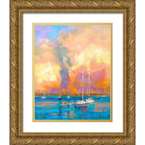 Evening On The Bay Gold Ornate Wood Framed Art Print with Double Matting by Bruniany, Kasia