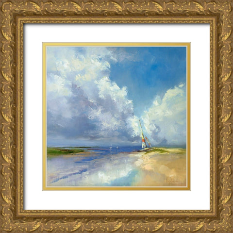 Sailboat on a Sandy Beach Gold Ornate Wood Framed Art Print with Double Matting by Bruniany, Kasia