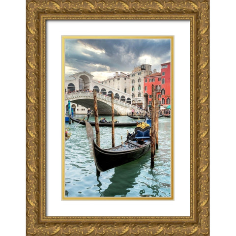 Gondola Rialto Bridge #1 Gold Ornate Wood Framed Art Print with Double Matting by Blaustein, Alan