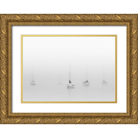 Six Moored Sailboats Gold Ornate Wood Framed Art Print with Double Matting by Bell, Nicholas