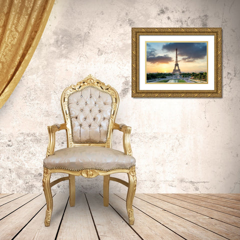 Eiffel Tower Sunset Gold Ornate Wood Framed Art Print with Double Matting by Blaustein, Alan