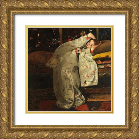 Girl in a White Kimono, 1894 Gold Ornate Wood Framed Art Print with Double Matting by Breitner, George Hendrik