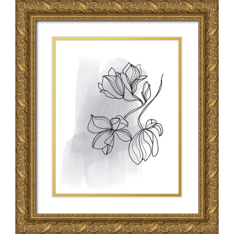 Botanique en Gris 1 Gold Ornate Wood Framed Art Print with Double Matting by Baker, Bronwyn