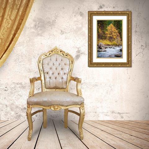 Autumn Across The River Gold Ornate Wood Framed Art Print with Double Matting by Broom, Michael