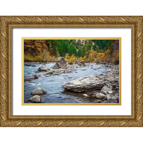 Rocky River Gold Ornate Wood Framed Art Print with Double Matting by Broom, Michael