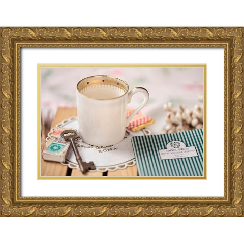 Caffe Roma No. 2 Gold Ornate Wood Framed Art Print with Double Matting by Blaustein, Alan
