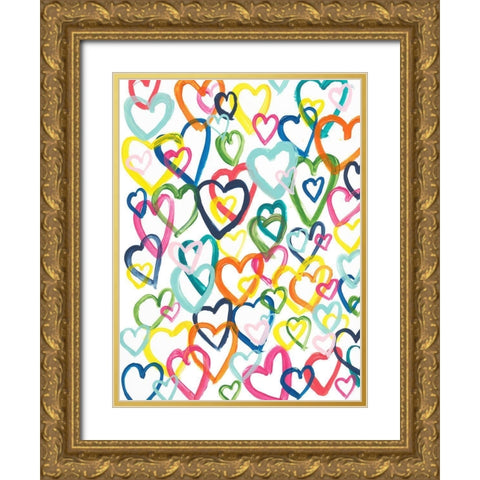 Hearts In Multiples Gold Ornate Wood Framed Art Print with Double Matting by Baker, Bronwyn