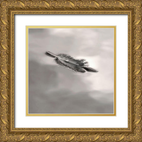 Feather on Liquid Sky Gold Ornate Wood Framed Art Print with Double Matting by Bell, Nicholas