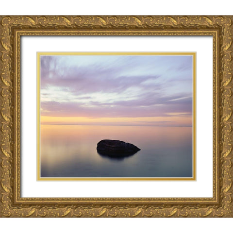 Rock at Sunset Gold Ornate Wood Framed Art Print with Double Matting by Becia, Jim