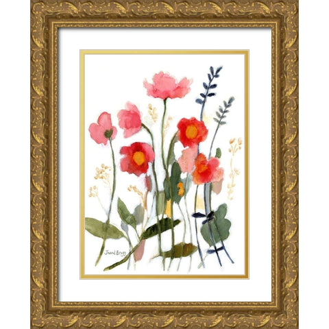 Floral with Wild Roses No. 2 Gold Ornate Wood Framed Art Print with Double Matting by Bragg, Janel