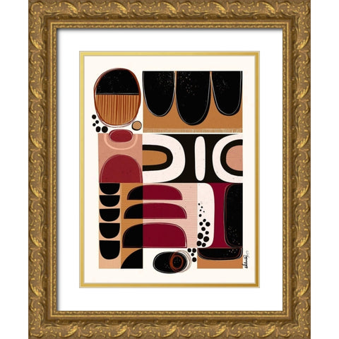 Phylatic -Tribal Tapestry Gold Ornate Wood Framed Art Print with Double Matting by Banerjee, Ishita
