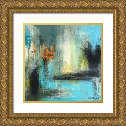 Aqua Serenity 1 Gold Ornate Wood Framed Art Print with Double Matting by Blackerby, Linda S.
