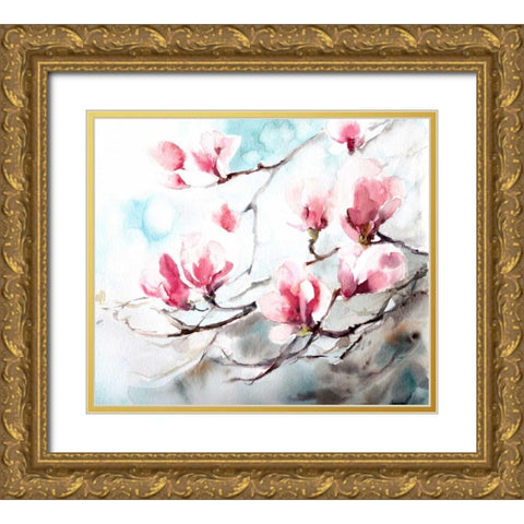 Magnolia - Spring Gold Ornate Wood Framed Art Print with Double Matting by CanotStop