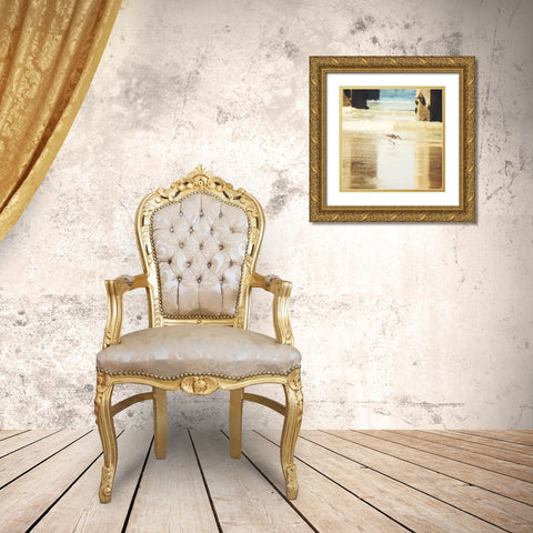Walking on The Beach Gold Ornate Wood Framed Art Print with Double Matting by Coomes, Sylvia