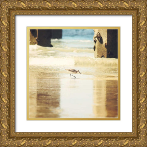 Walking on The Beach Gold Ornate Wood Framed Art Print with Double Matting by Coomes, Sylvia