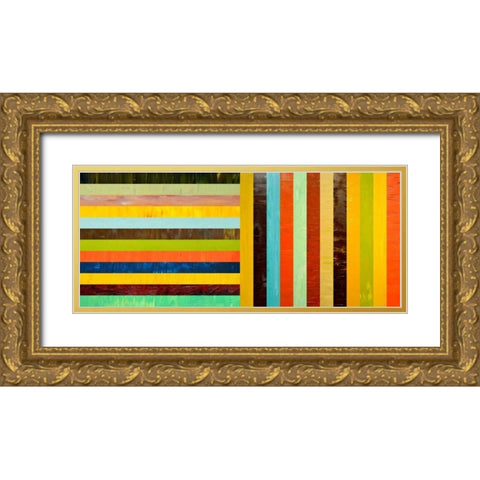 Panel Abstract Ã¢â‚¬â€œ Digital Compilation Gold Ornate Wood Framed Art Print with Double Matting by Calkins, Michelle