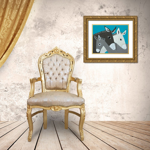 Donkey Family Gold Ornate Wood Framed Art Print with Double Matting by Craig, Casey