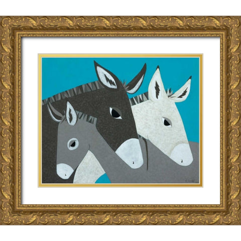 Donkey Family Gold Ornate Wood Framed Art Print with Double Matting by Craig, Casey