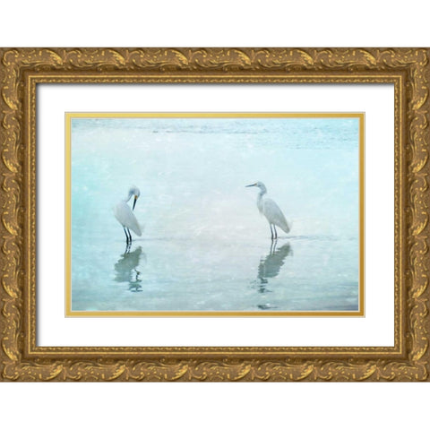 White Cranes Gold Ornate Wood Framed Art Print with Double Matting by Cmarits, Hannes