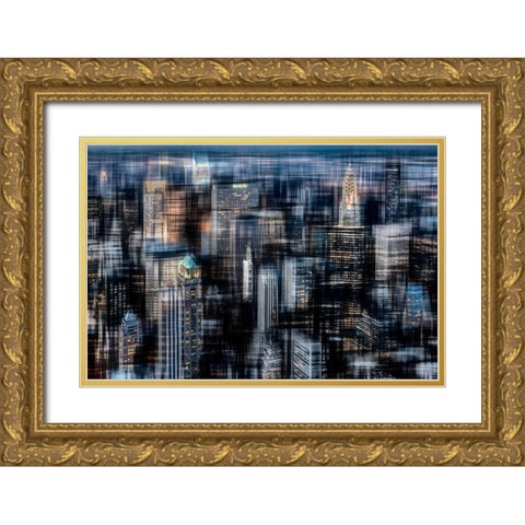 Downtown at Night Gold Ornate Wood Framed Art Print with Double Matting by Cmarits, Hannes