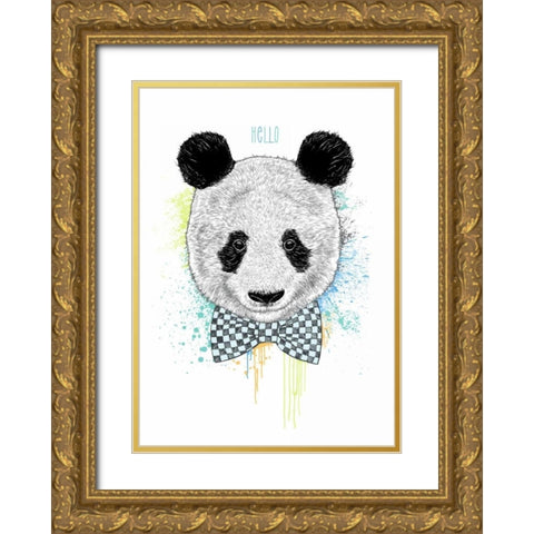 Hello Panda Gold Ornate Wood Framed Art Print with Double Matting by Caldwell, Rachel