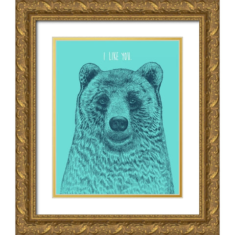 I Like You Bear Gold Ornate Wood Framed Art Print with Double Matting by Caldwell, Rachel