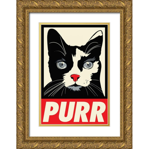 Purr Propaganda Gold Ornate Wood Framed Art Print with Double Matting by Caldwell, Rachel