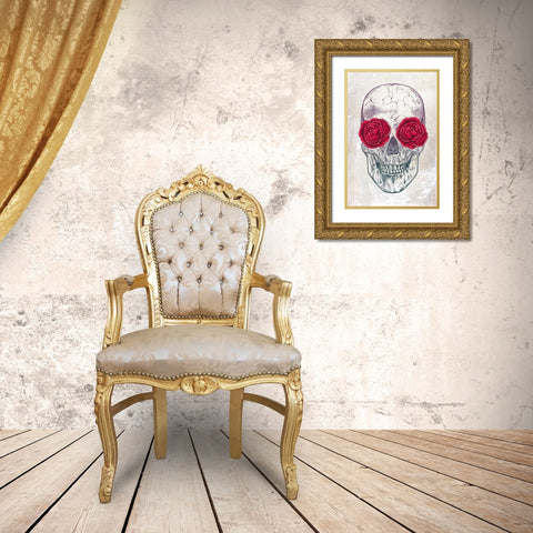 Skull and Roses Gold Ornate Wood Framed Art Print with Double Matting by Caldwell, Rachel