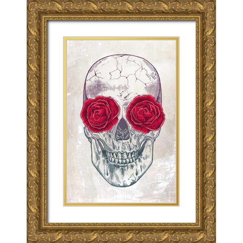 Skull and Roses Gold Ornate Wood Framed Art Print with Double Matting by Caldwell, Rachel