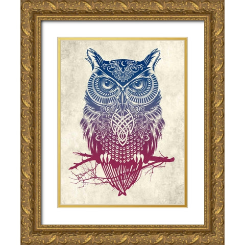 Warrior Owl Gold Ornate Wood Framed Art Print with Double Matting by Caldwell, Rachel