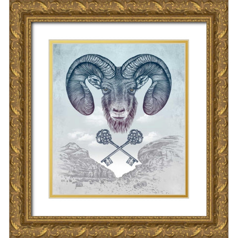 Ram Gold Ornate Wood Framed Art Print with Double Matting by Caldwell, Rachel