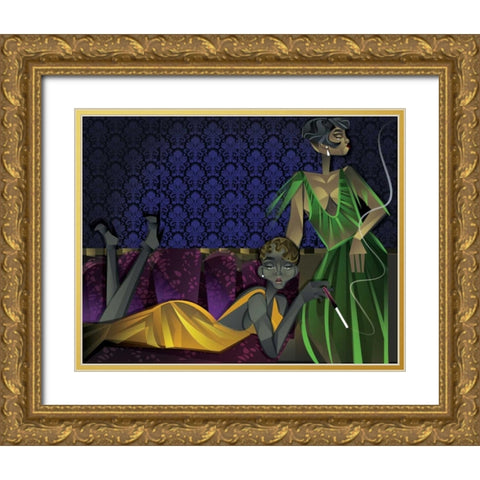 Two Women Gold Ornate Wood Framed Art Print with Double Matting by Campbell, Jaleel