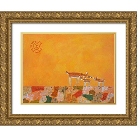 Fawns At Dawn Gold Ornate Wood Framed Art Print with Double Matting by Craig, Casey