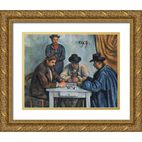 The Card Players Gold Ornate Wood Framed Art Print with Double Matting by Cezanne, Paul