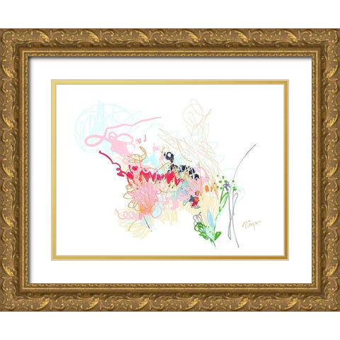 Delicate Florals Gold Ornate Wood Framed Art Print with Double Matting by Christine, Niya
