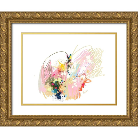 Pink Abstract Gold Ornate Wood Framed Art Print with Double Matting by Christine, Niya