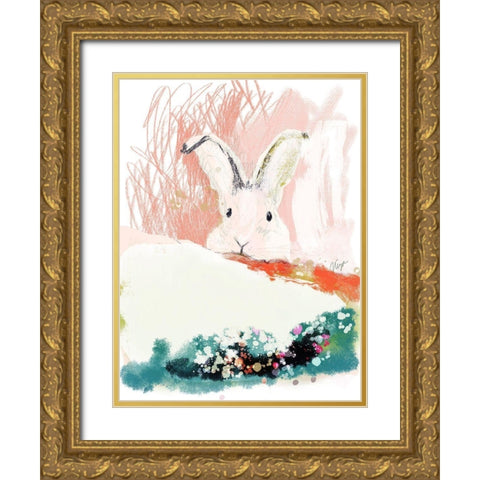 Bunny in the Garden Gold Ornate Wood Framed Art Print with Double Matting by Christine, Niya