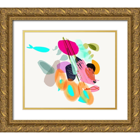 Cyan Fish Gold Ornate Wood Framed Art Print with Double Matting by Christine, Niya