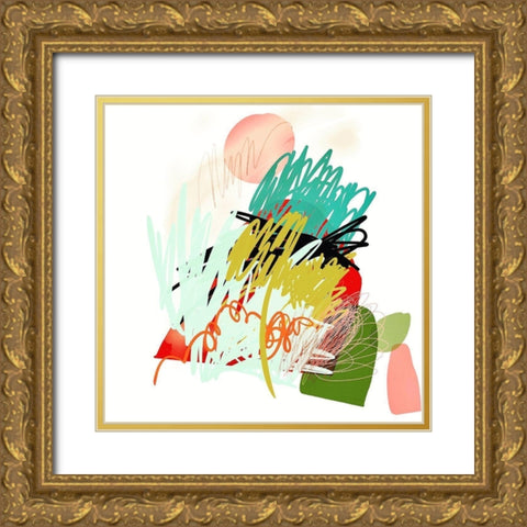 Happy Hills Gold Ornate Wood Framed Art Print with Double Matting by Christine, Niya