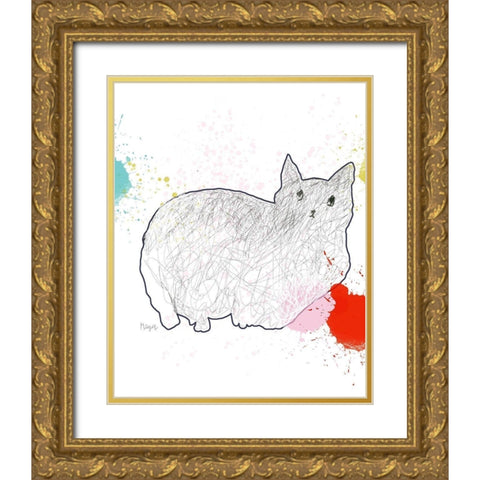 Kitty in Repose Gold Ornate Wood Framed Art Print with Double Matting by Christine, Niya