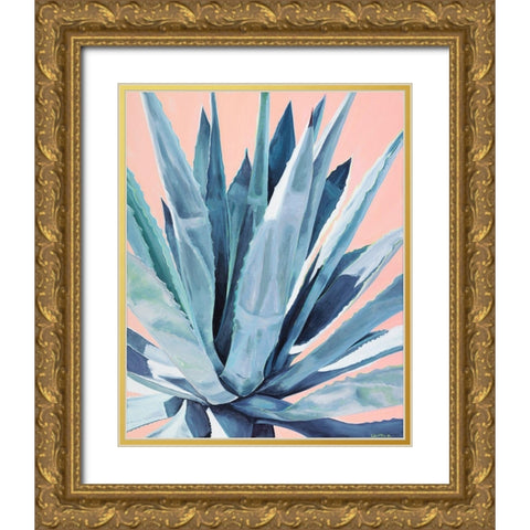 Agave with Coral Gold Ornate Wood Framed Art Print with Double Matting by Clumeck, Alana