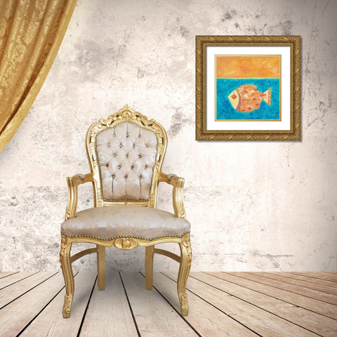 Fish With Spiral Sun Gold Ornate Wood Framed Art Print with Double Matting by Craig, Casey