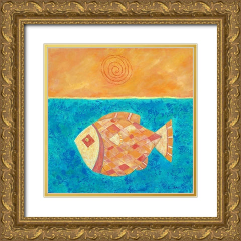 Fish With Spiral Sun Gold Ornate Wood Framed Art Print with Double Matting by Craig, Casey