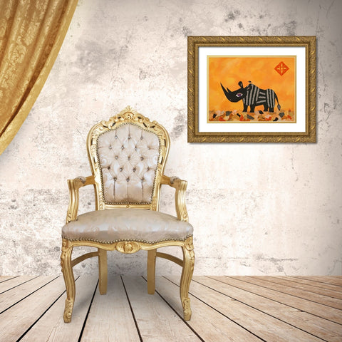 Rhino with Summer Sky Gold Ornate Wood Framed Art Print with Double Matting by Craig, Casey