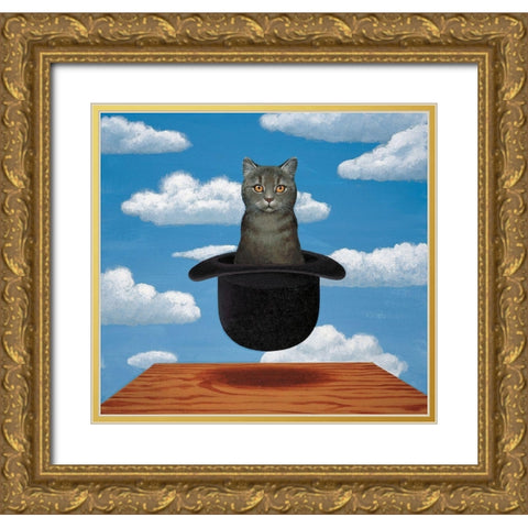 Magritte Cat Gold Ornate Wood Framed Art Print with Double Matting by Chameleon Design, Inc.