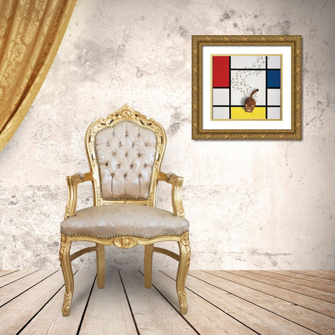 Mondrian Cat Gold Ornate Wood Framed Art Print with Double Matting by Chameleon Design, Inc.