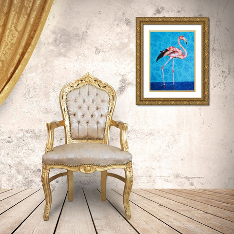 Flamingo Gold Ornate Wood Framed Art Print with Double Matting by Clumeck, Alana